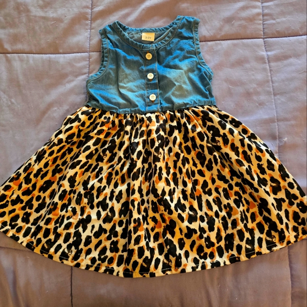 2T/3T Cheetah and Denim Print Dress